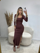 Vestido Canelado Premium Manga longa amarração nas costas