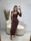 Vestido Canelado Premium Manga longa amarração nas costas